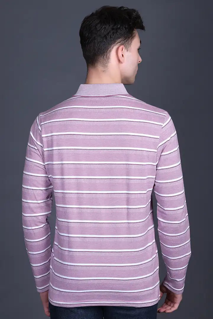 Mauve Full Sleeve Polo T Shirts With Pocket