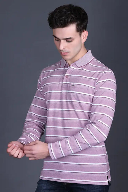 Mauve Full Sleeve Polo T Shirts With Pocket