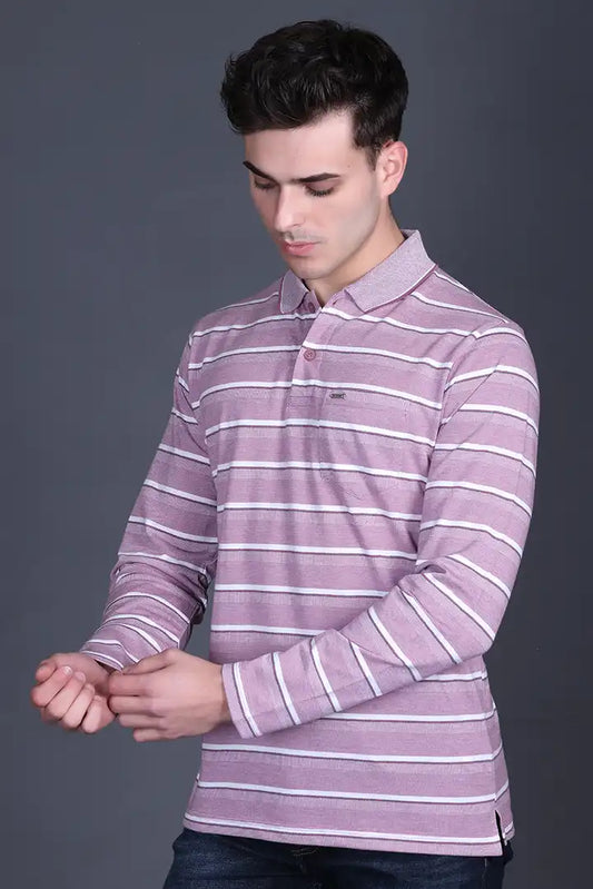 Mauve Full Sleeve Polo T Shirts With Pocket