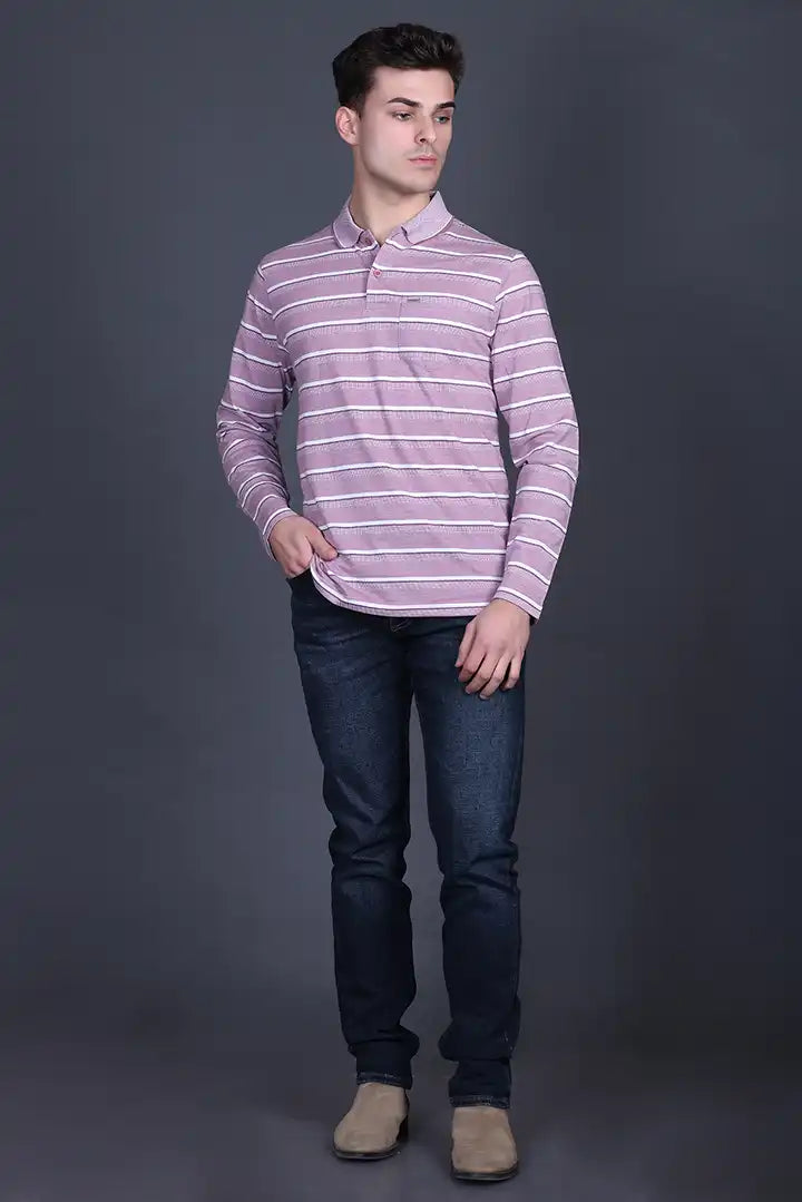 Mauve Full Sleeve Polo T Shirts With Pocket