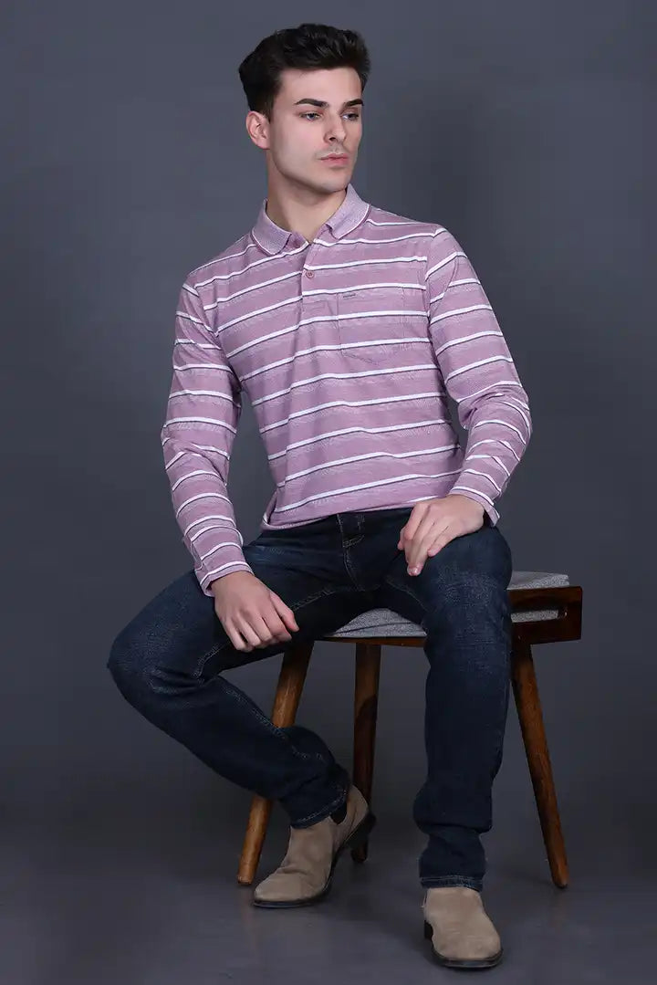 Mauve Full Sleeve Polo T Shirts With Pocket