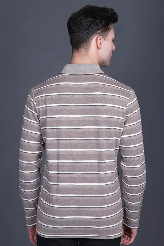 Walnut Brown Full Sleeve Polo T Shirts With Pocket