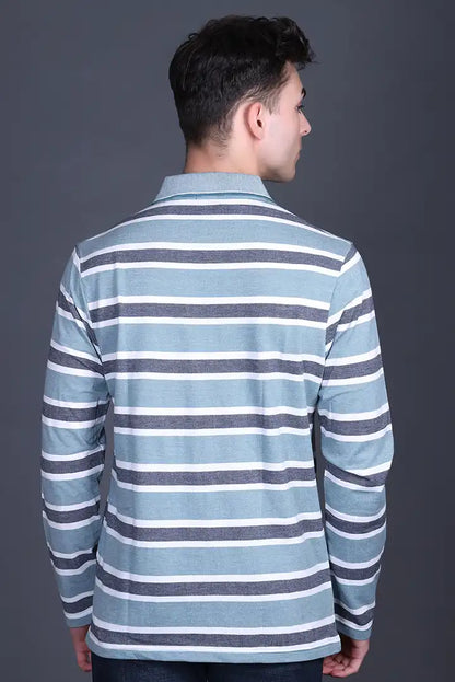 Teal Full Sleeve Polo T Shirts With Pocket