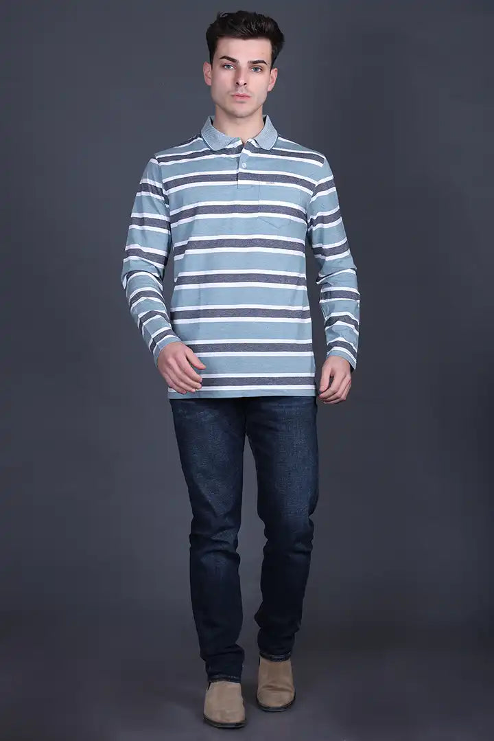 Teal Full Sleeve Polo T Shirts With Pocket
