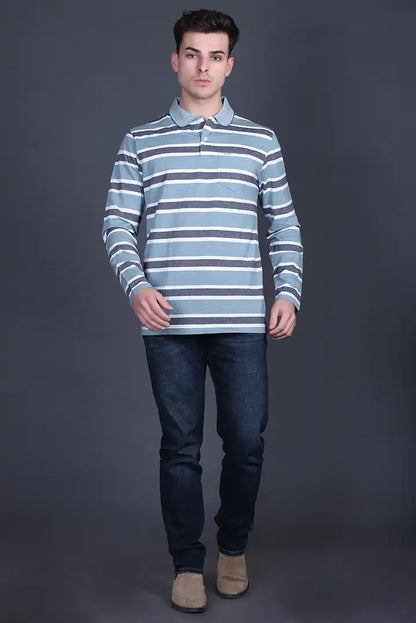 Teal Full Sleeve Polo T Shirts With Pocket