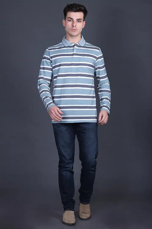 Teal Full Sleeve Polo T Shirts With Pocket