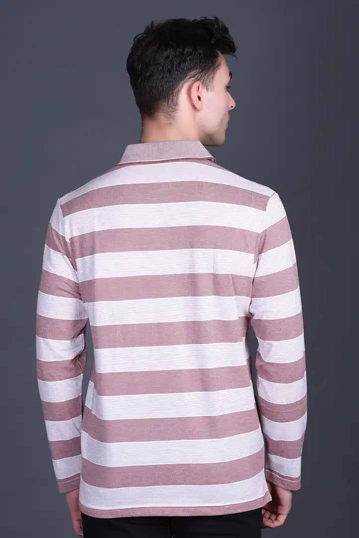 Brick Maroon Cotton Full Sleeve Polo T Shirts With Pocket