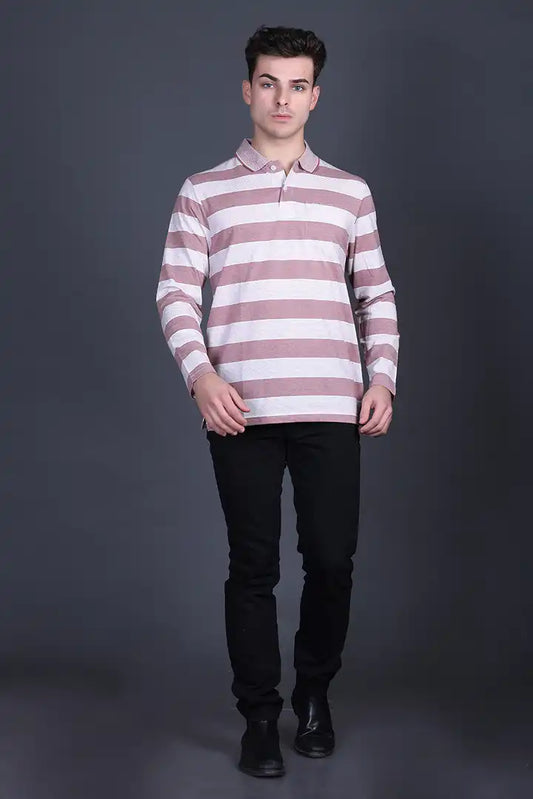 Brick Maroon Cotton Full Sleeve Polo T Shirts With Pocket