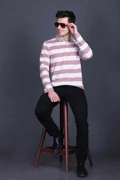 Brick Maroon Cotton Full Sleeve Polo T Shirts With Pocket