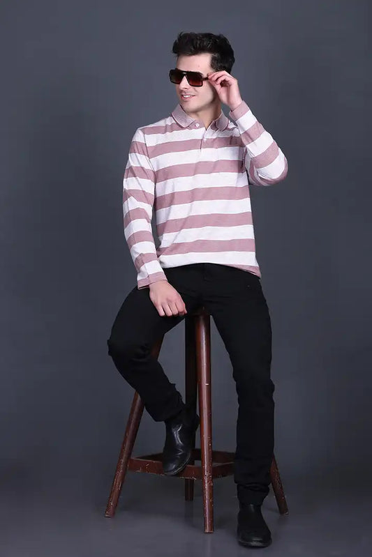 Brick Maroon Cotton Full Sleeve Polo T Shirts With Pocket
