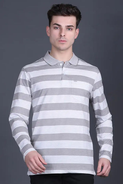 Smoke Green Cotton Full Sleeve Polo T Shirts With Pocket