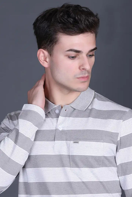 Smoke Green Cotton Full Sleeve Polo T Shirts With Pocket