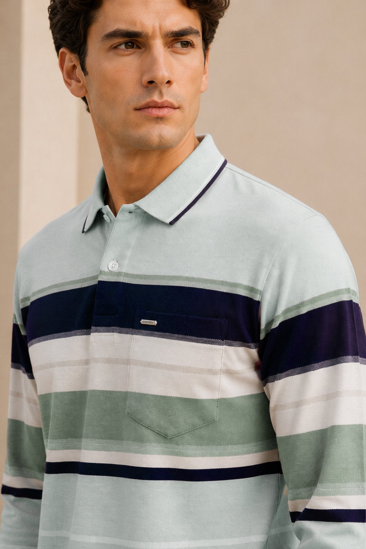 Pista Striped Cotton Men Full Sleeve Polo T Shirts With Pocket