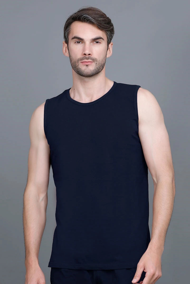 Navy Gym Vest Men Sleeveless T-Shirt
