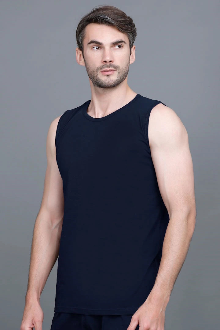Navy Gym Vest Men Sleeveless T-Shirt