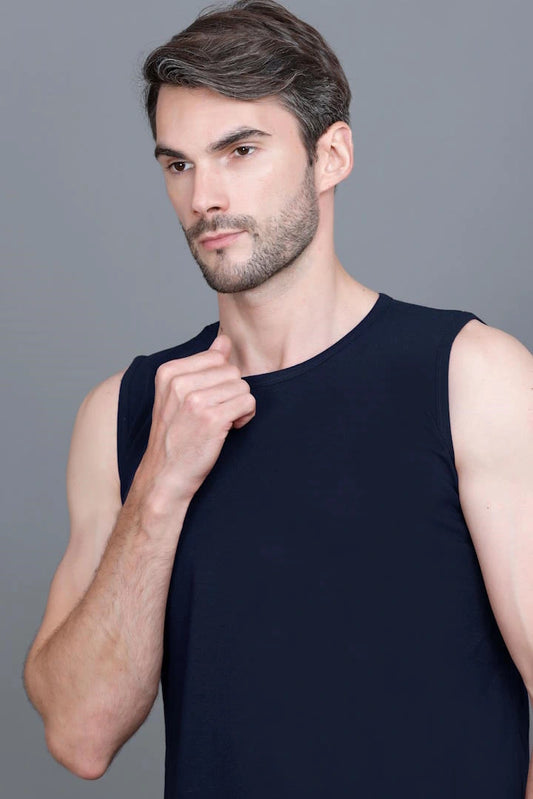 Navy Gym Vest Men Sleeveless T-Shirt