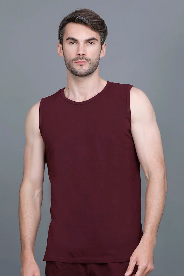 Burgundy Gym Vest Men Sleeveless T-Shirt