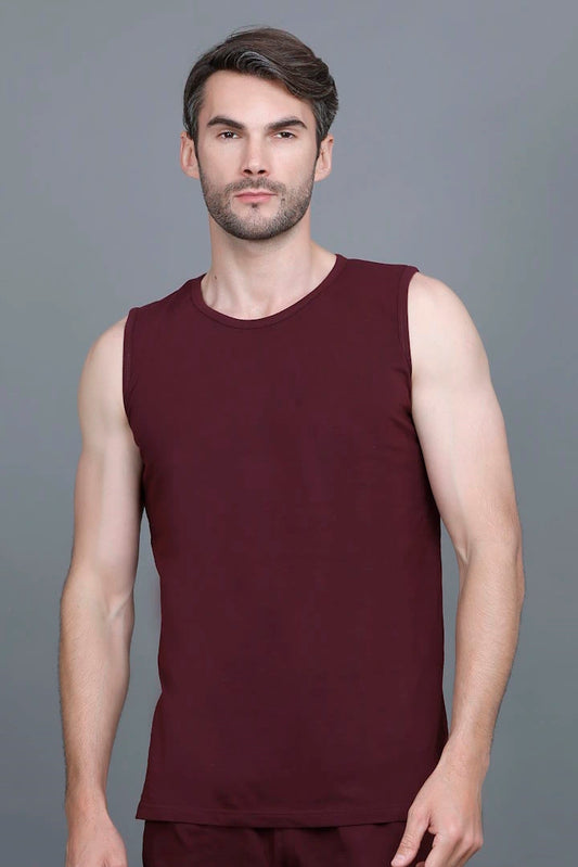 Burgundy Gym Vest Men Sleeveless T-Shirt