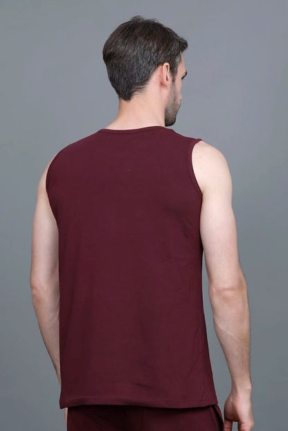 Burgundy Gym Vest Men Sleeveless T-Shirt