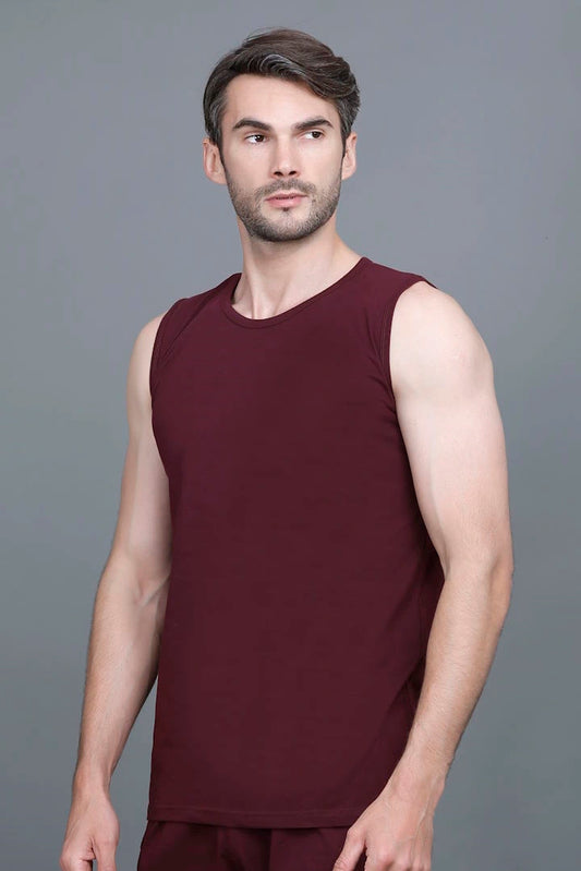 Burgundy Gym Vest Men Sleeveless T-Shirt