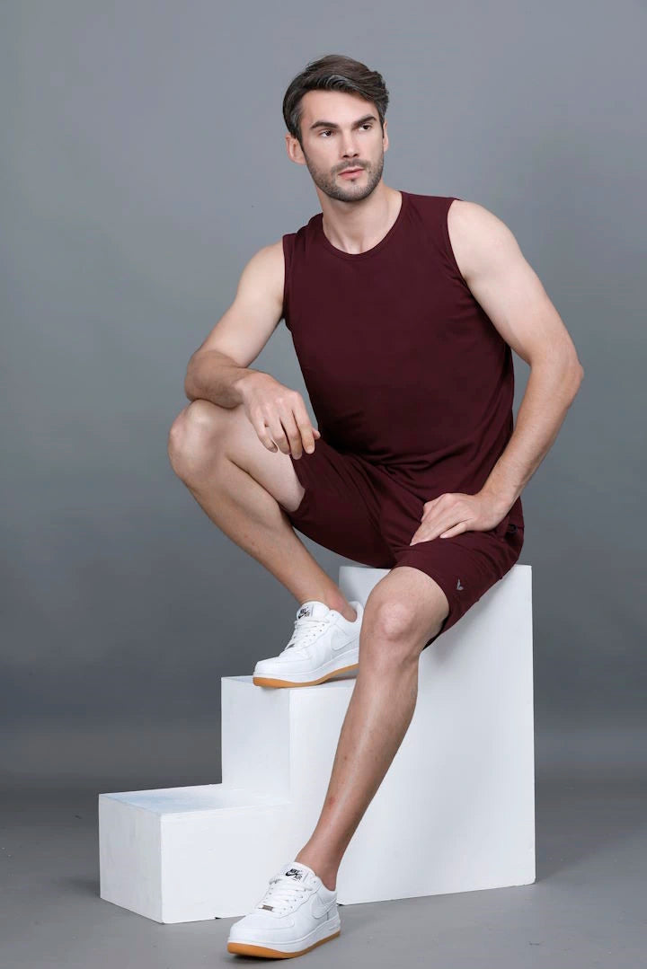 Burgundy Gym Vest Men Sleeveless T-Shirt