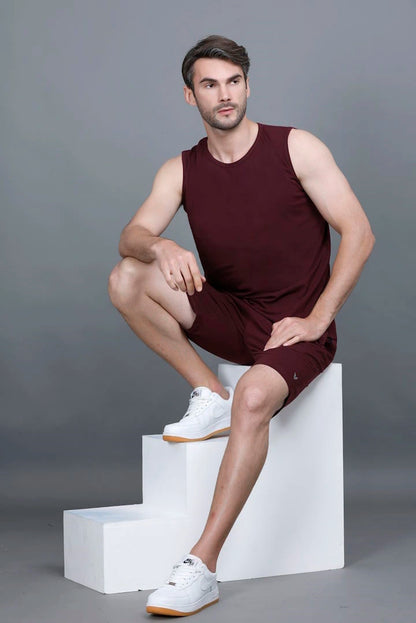 Burgundy Gym Vest Men Sleeveless T-Shirt