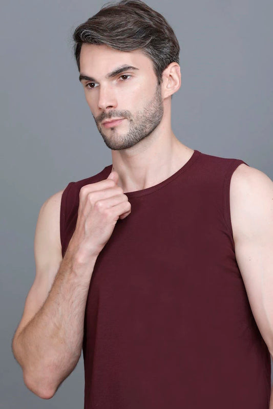 Burgundy Gym Vest Men Sleeveless T-Shirt