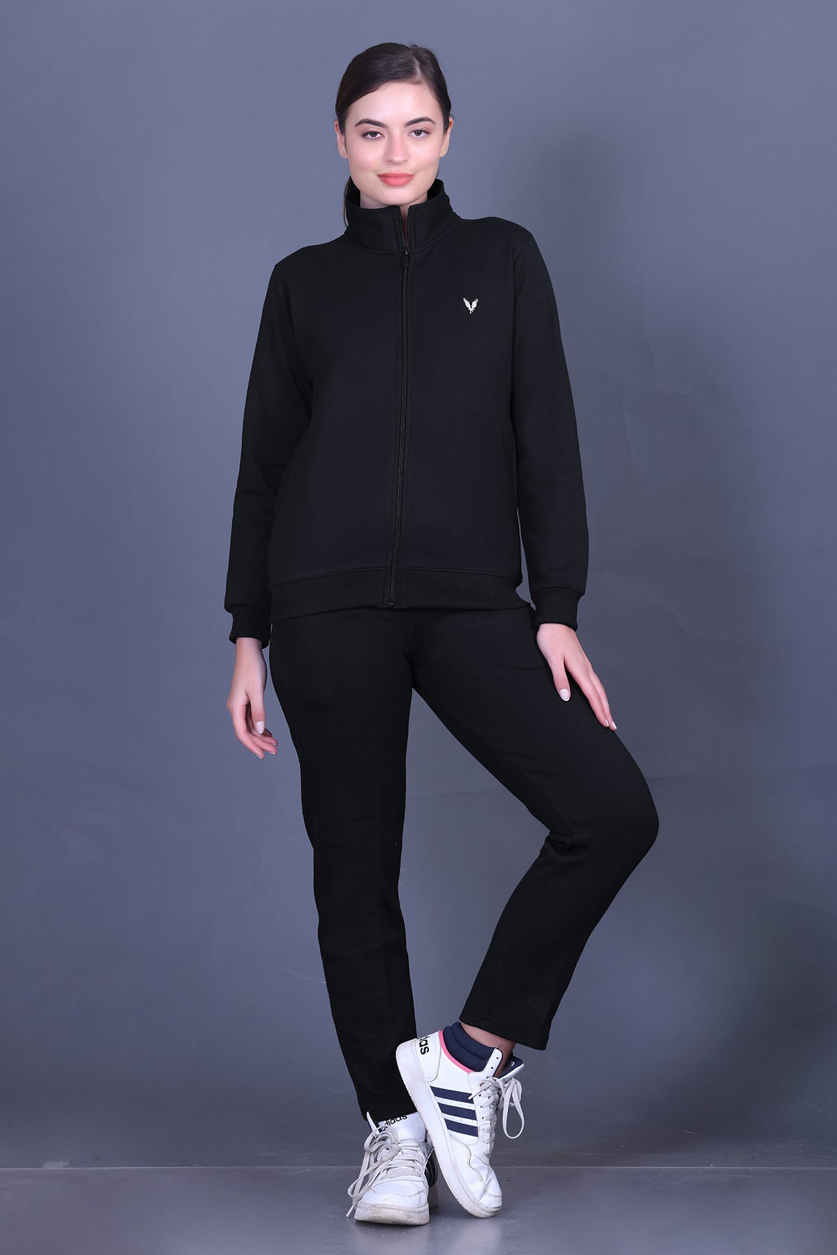 Black Cotton Fleece Winter Track suit for Ladies