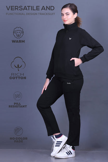 Black Cotton Fleece Winter Track suit for Ladies