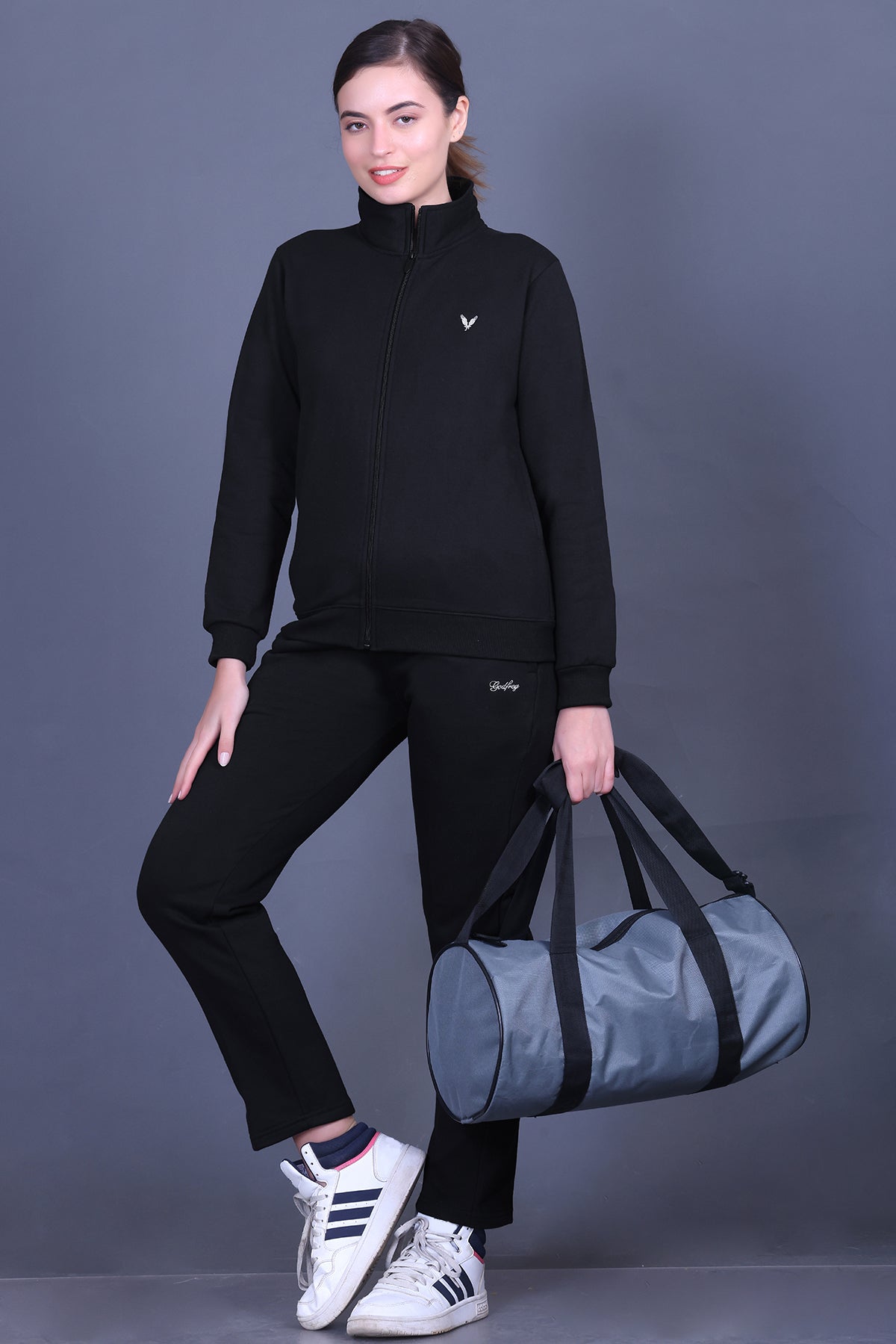 Black Cotton Fleece Winter Track suit for Ladies