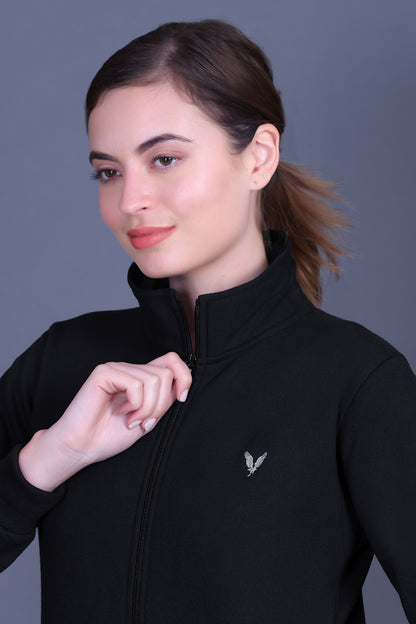 Black Cotton Fleece Winter Track suit for Ladies