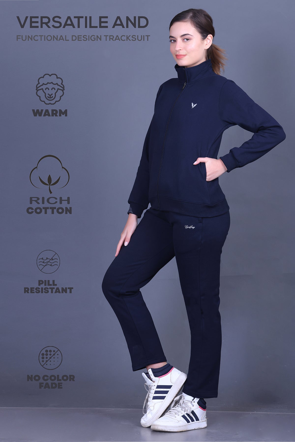 Navy Cotton Fleece Winter Track suit for Women