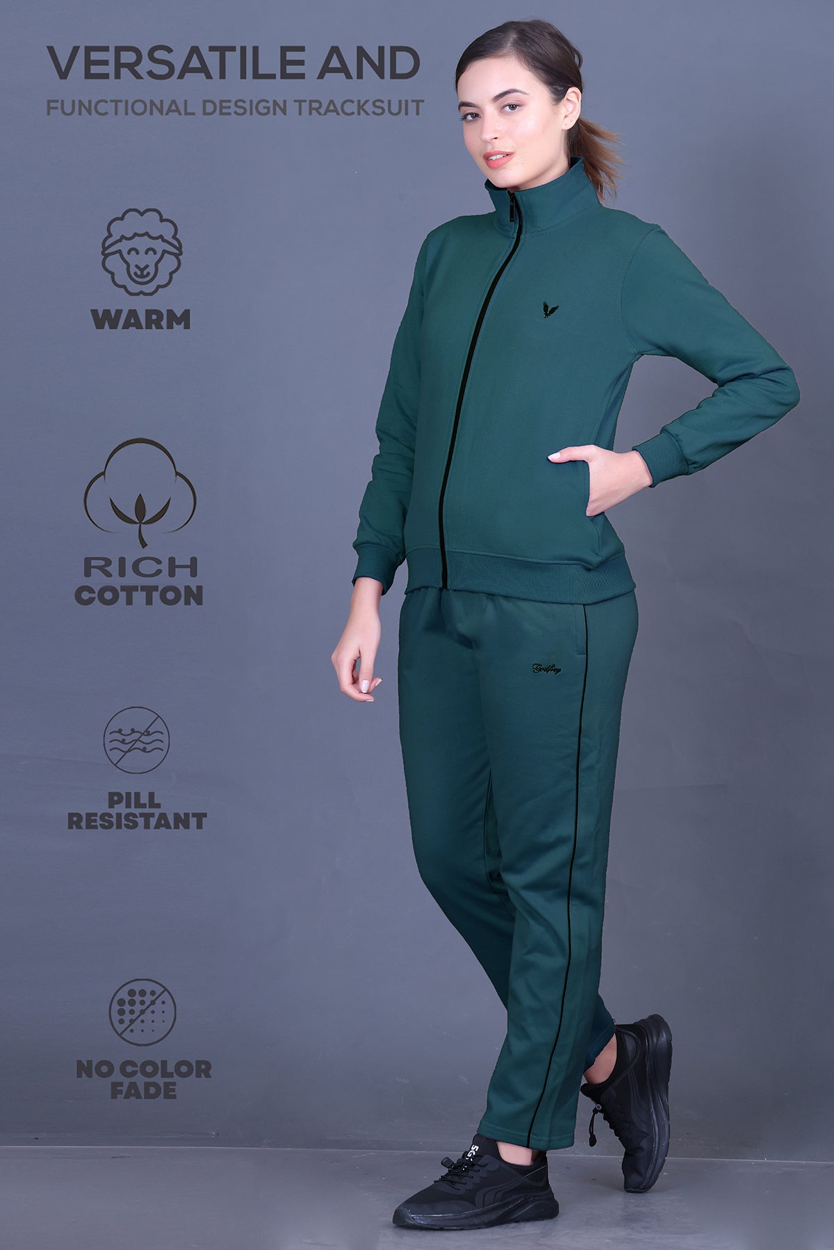 Teal Cotton Fleece Winter Track suit for Women