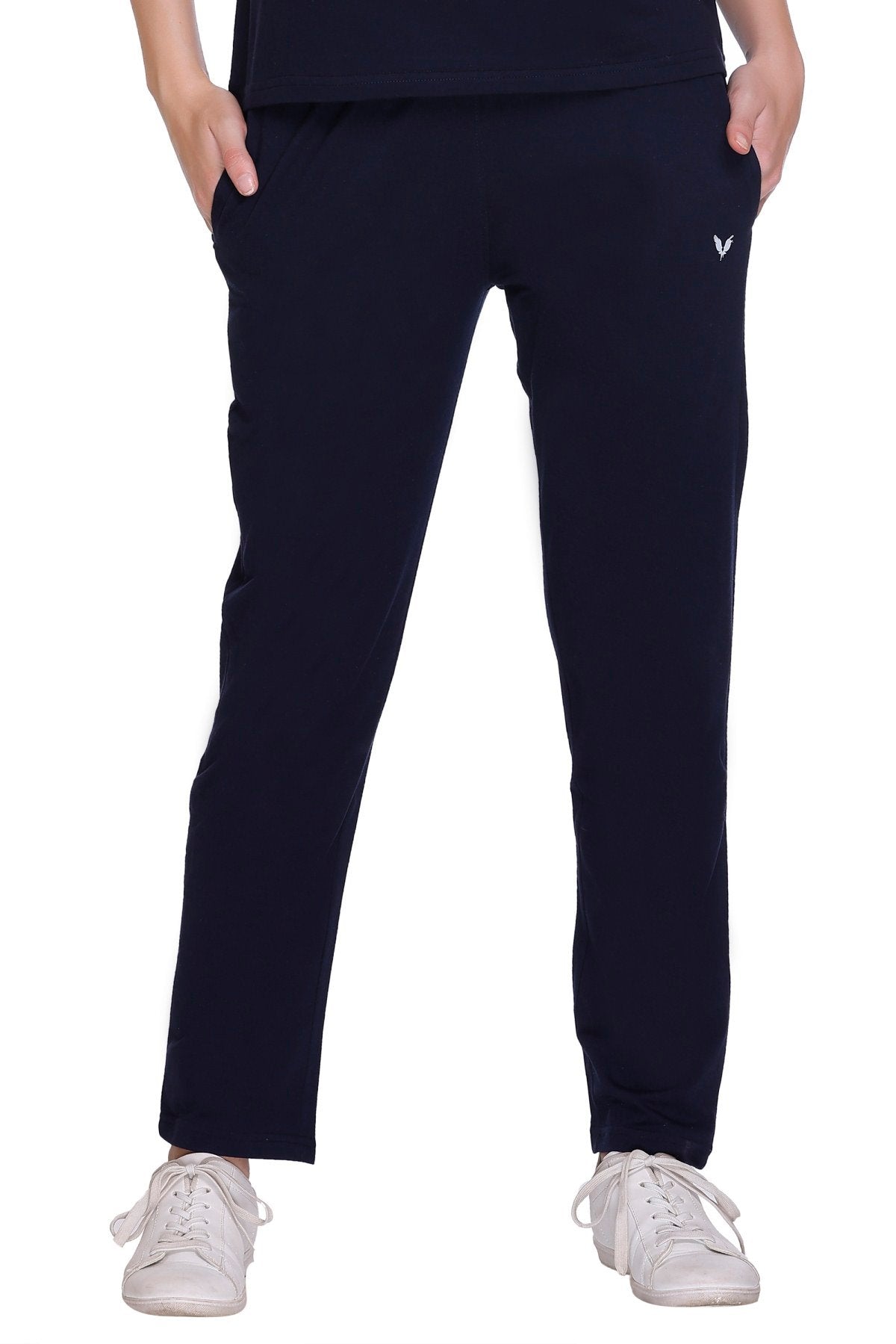 Navy Solid Cotton Pyjama For Women
