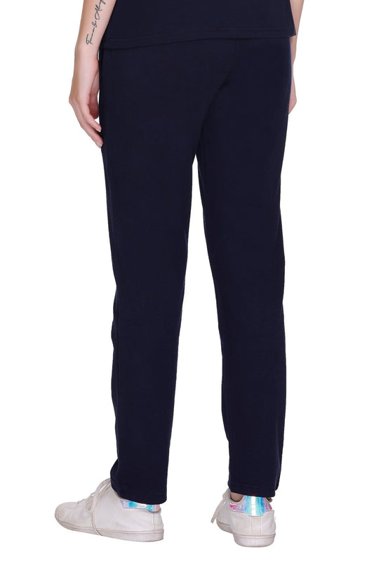 Navy Solid Cotton Pyjama For Women