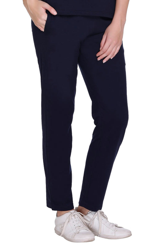 Navy Solid Cotton Pyjama For Women