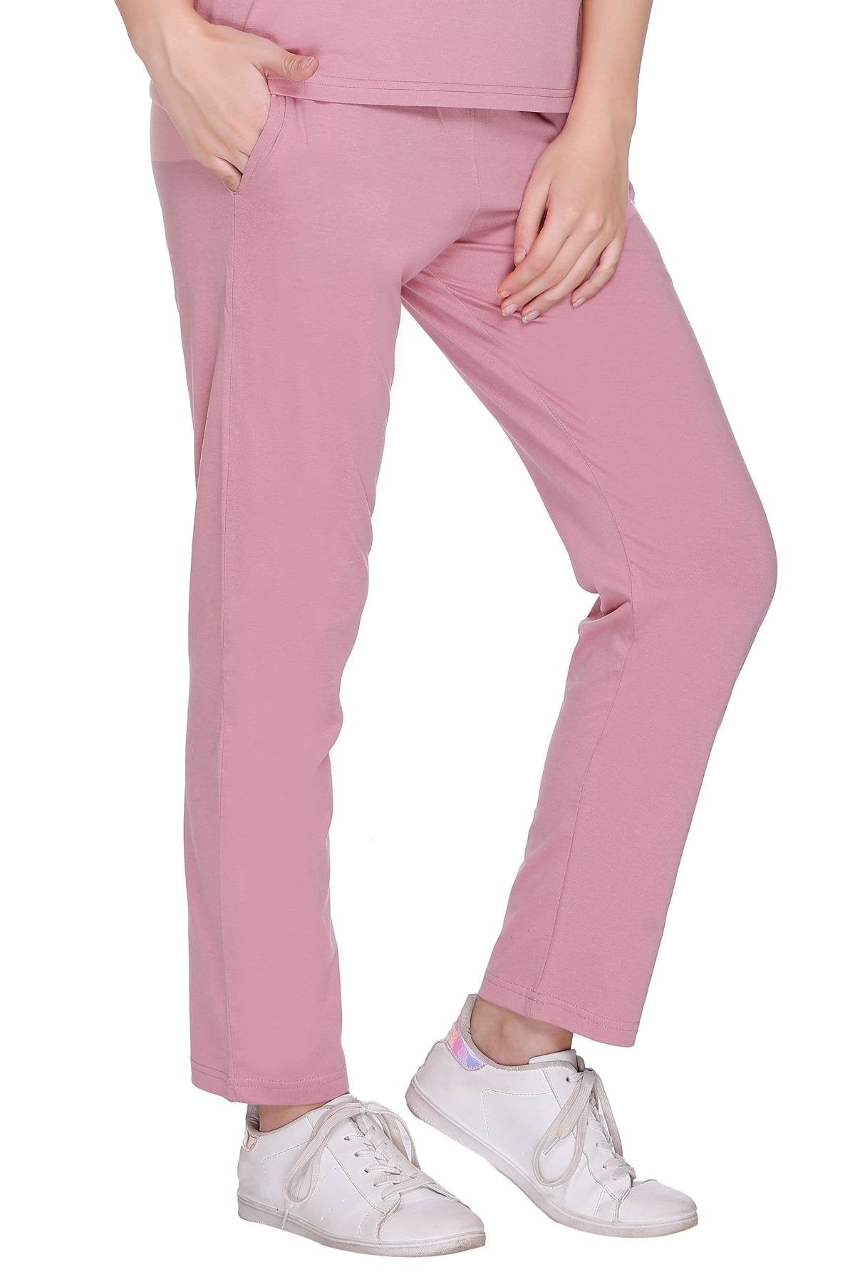 Rose Solid Cotton Pyjama For Women