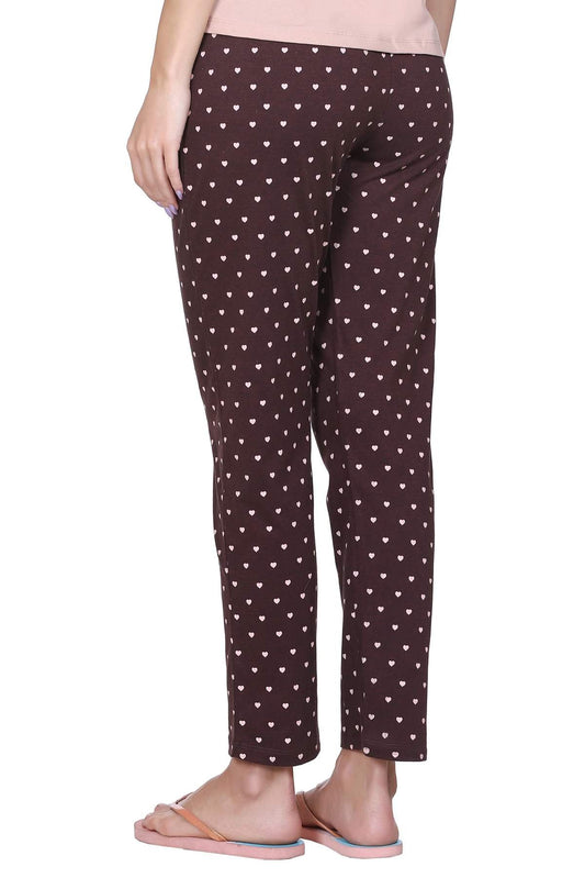 Coffee Printed Cotton Pyjamas For Women