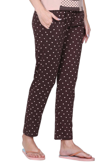 Coffee Printed Cotton Pyjamas For Women