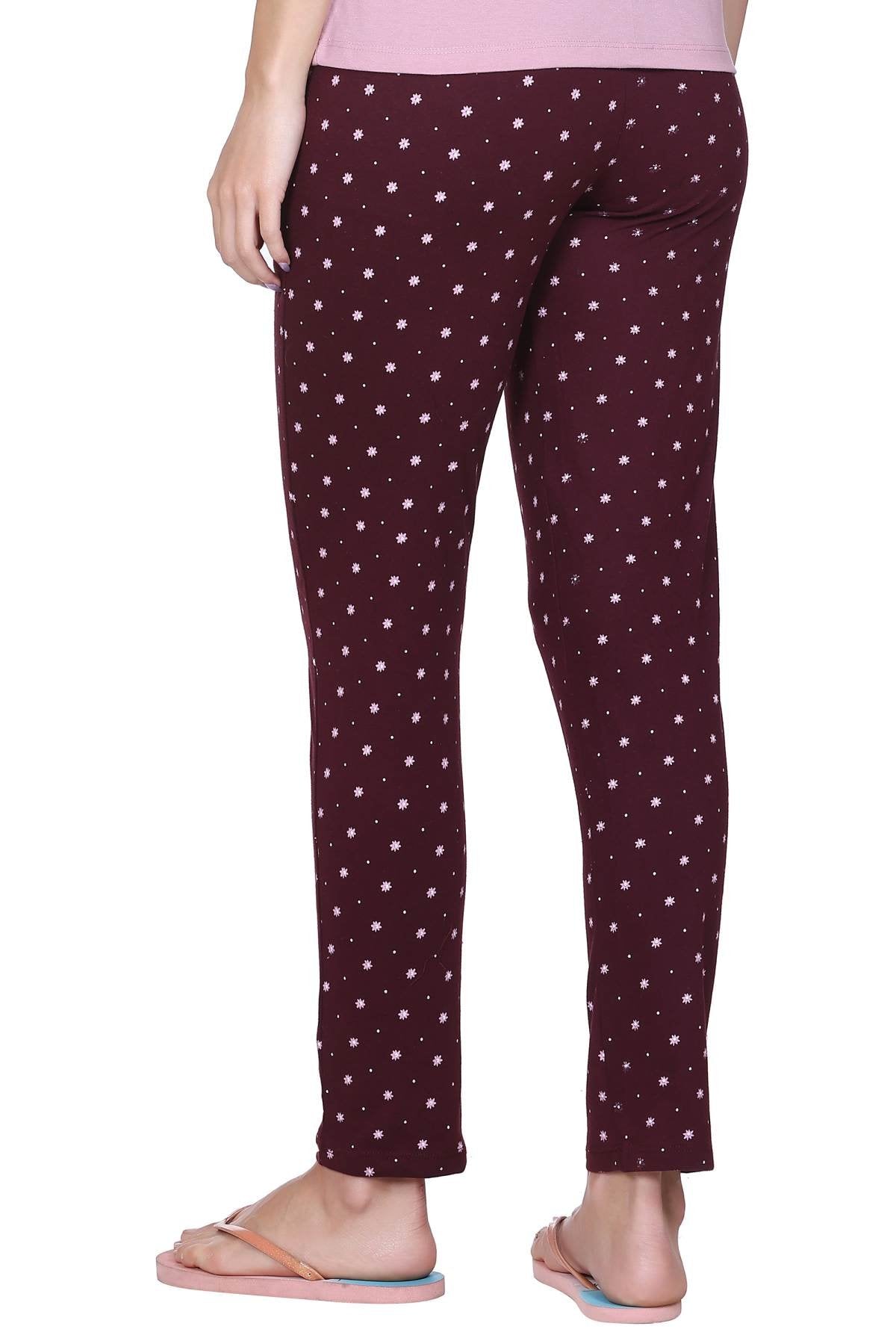 Wine Printed Cotton Pyjamas For Women