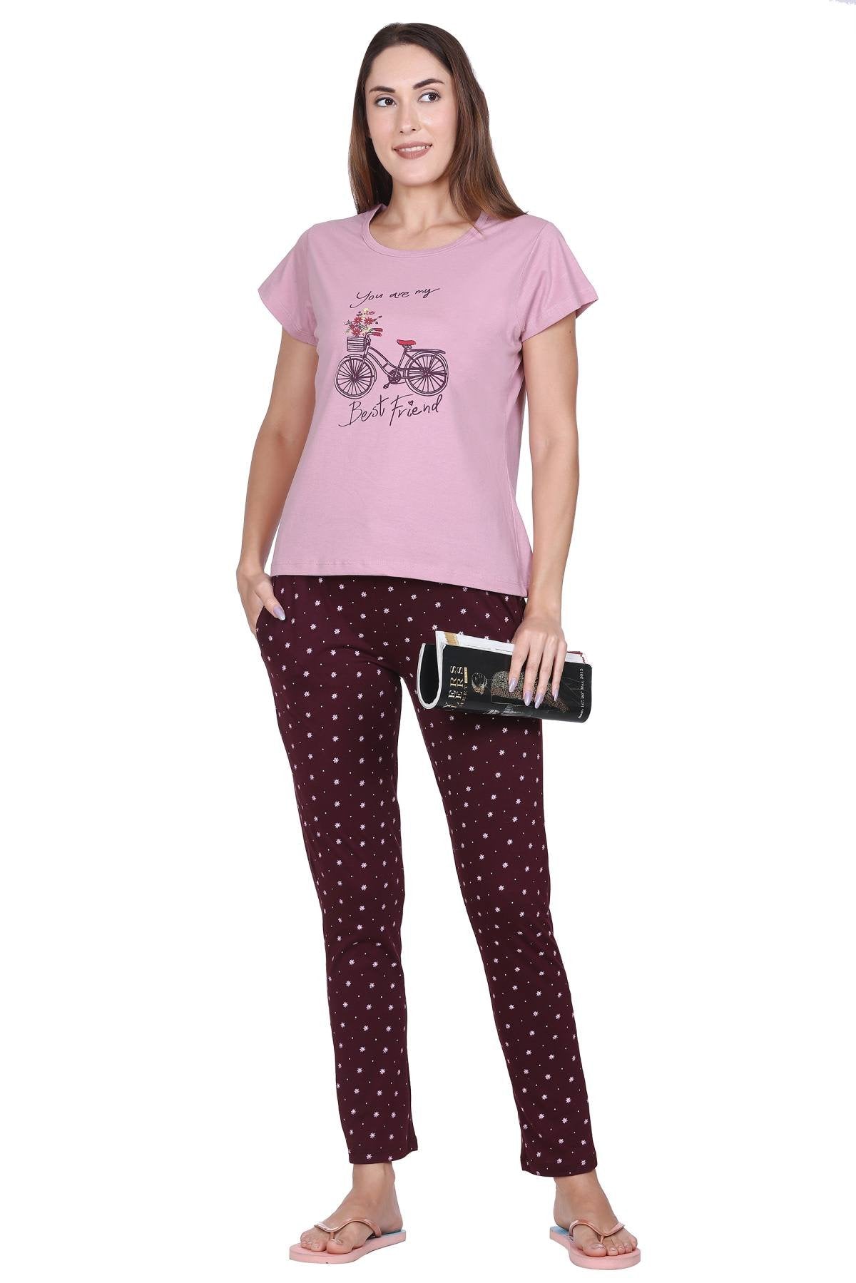 Rose Printed Cotton Pyjamas For Women