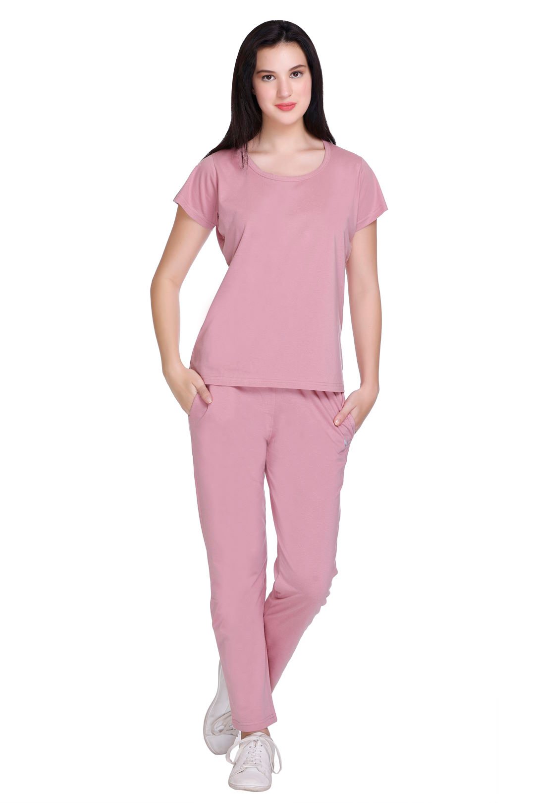 Rose Pink Plain Co-ord Sets Women