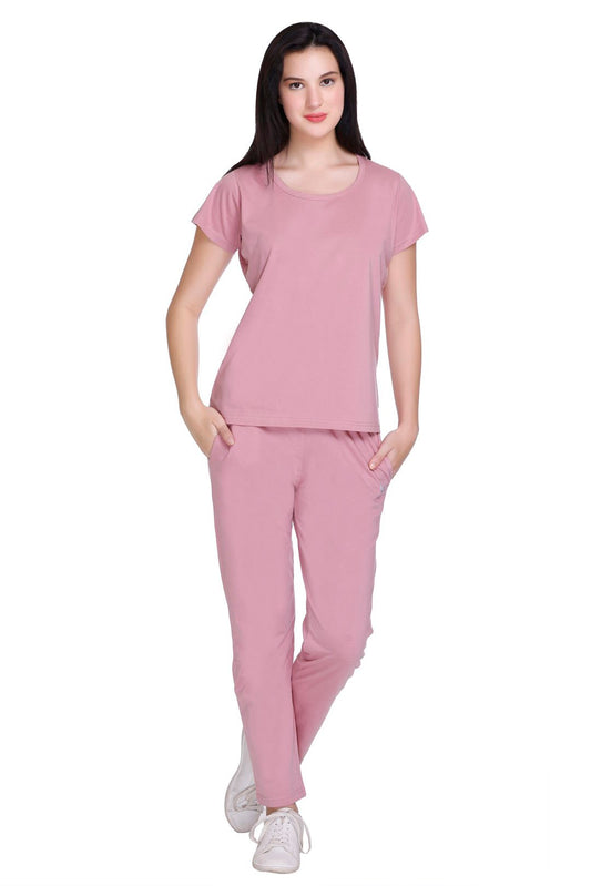 Rose Pink Plain Co-ord Sets Women