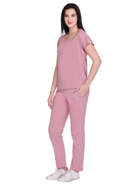Rose Pink Plain Co-ord Sets Women