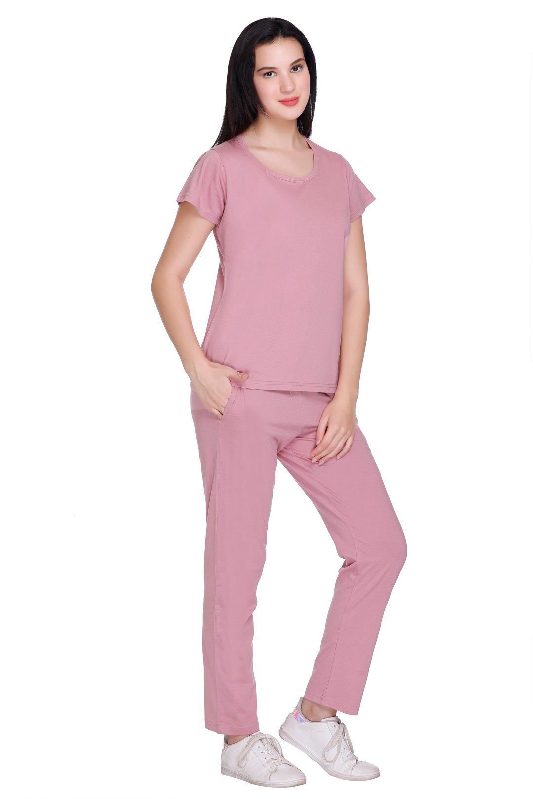 Rose Pink Plain Co-ord Sets Women