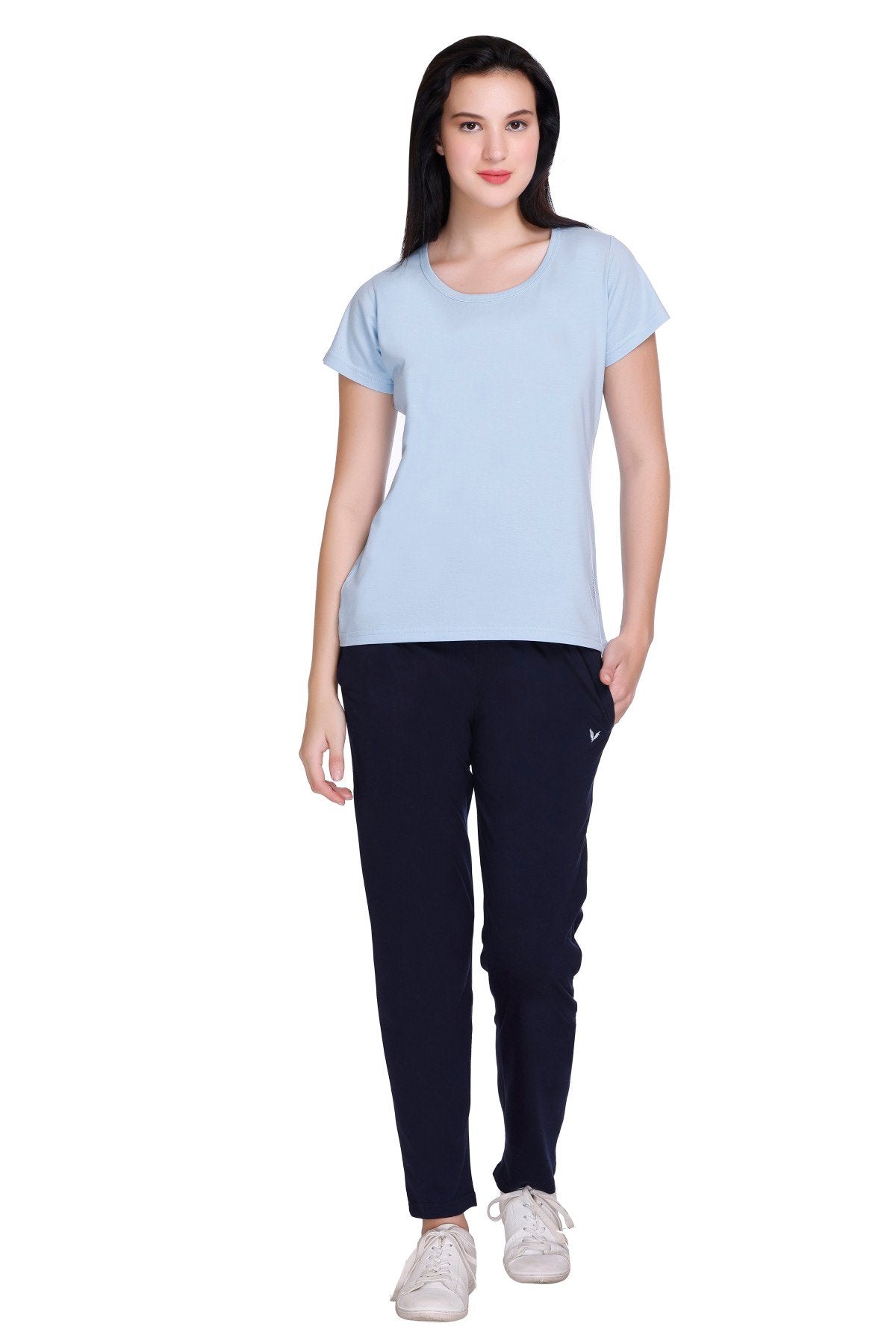 Sky Navy Plain Pajama Set For Women
