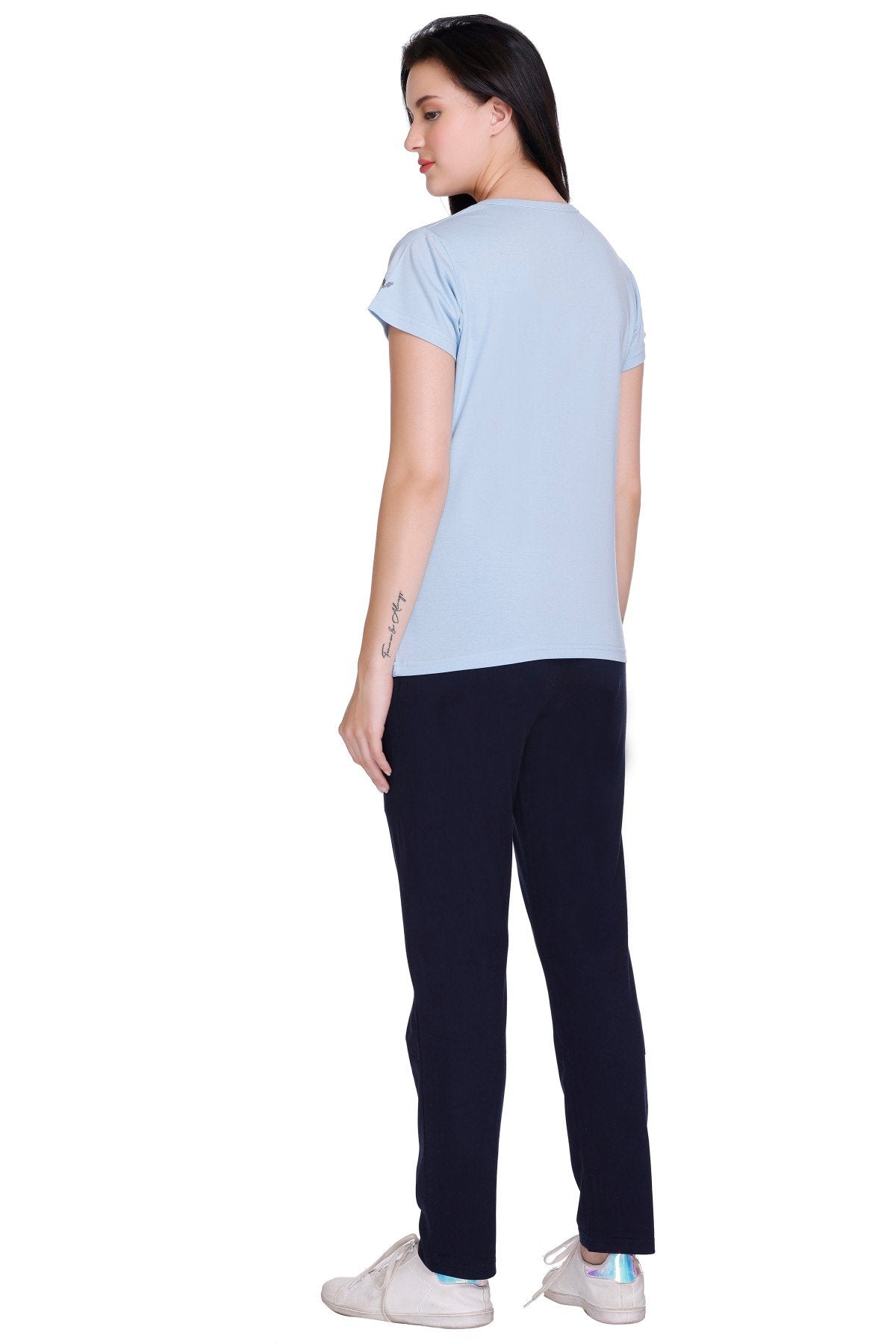 Sky Navy Plain Pajama Set For Women