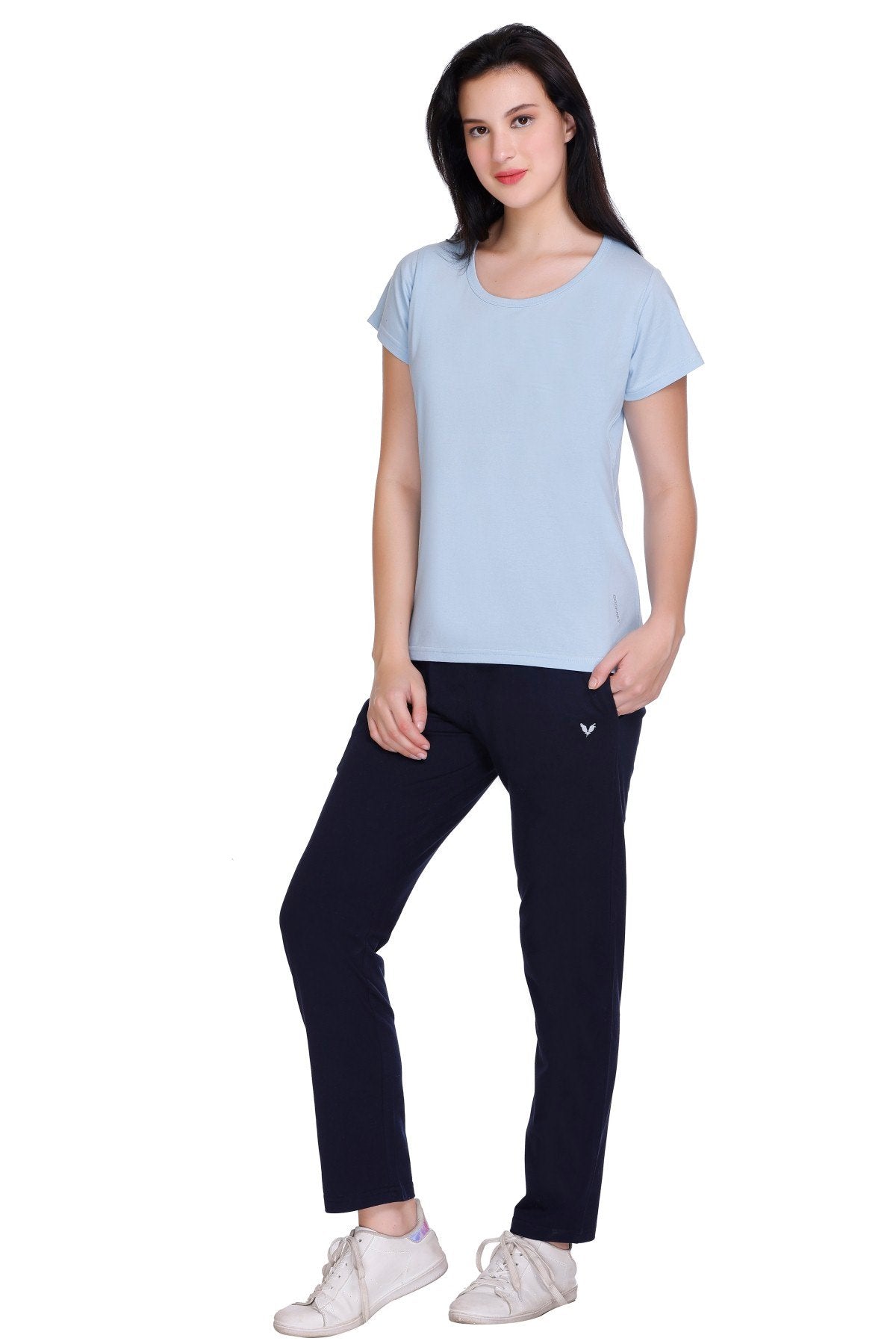 Sky Navy Plain Pajama Set For Women