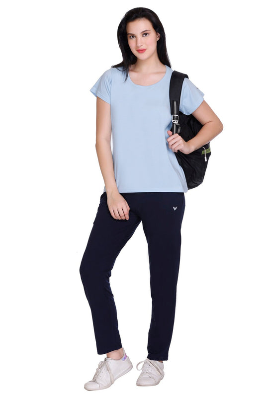 Sky Navy Plain Pajama Set For Women