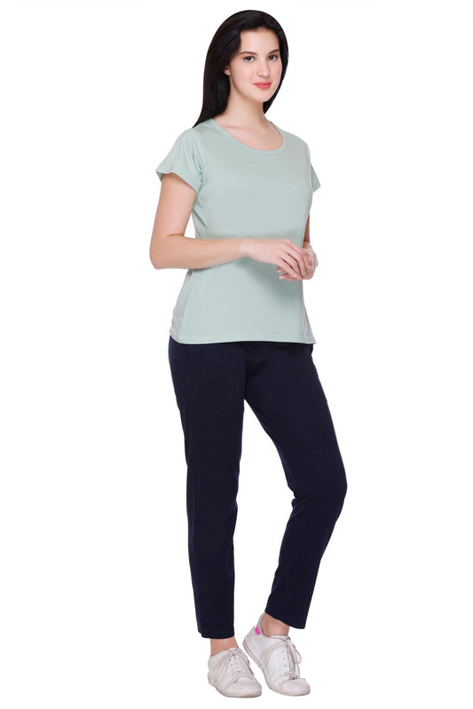 Pista Navy Plain Pajama Set For Women